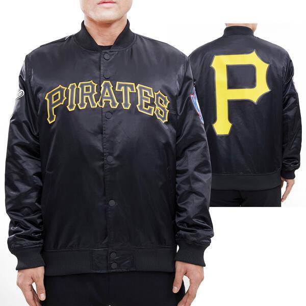 MLB PITTSBURGH PIRATES BIG LOGO WORLD SERIES MEN'S SATIN JACKET (BLACK)