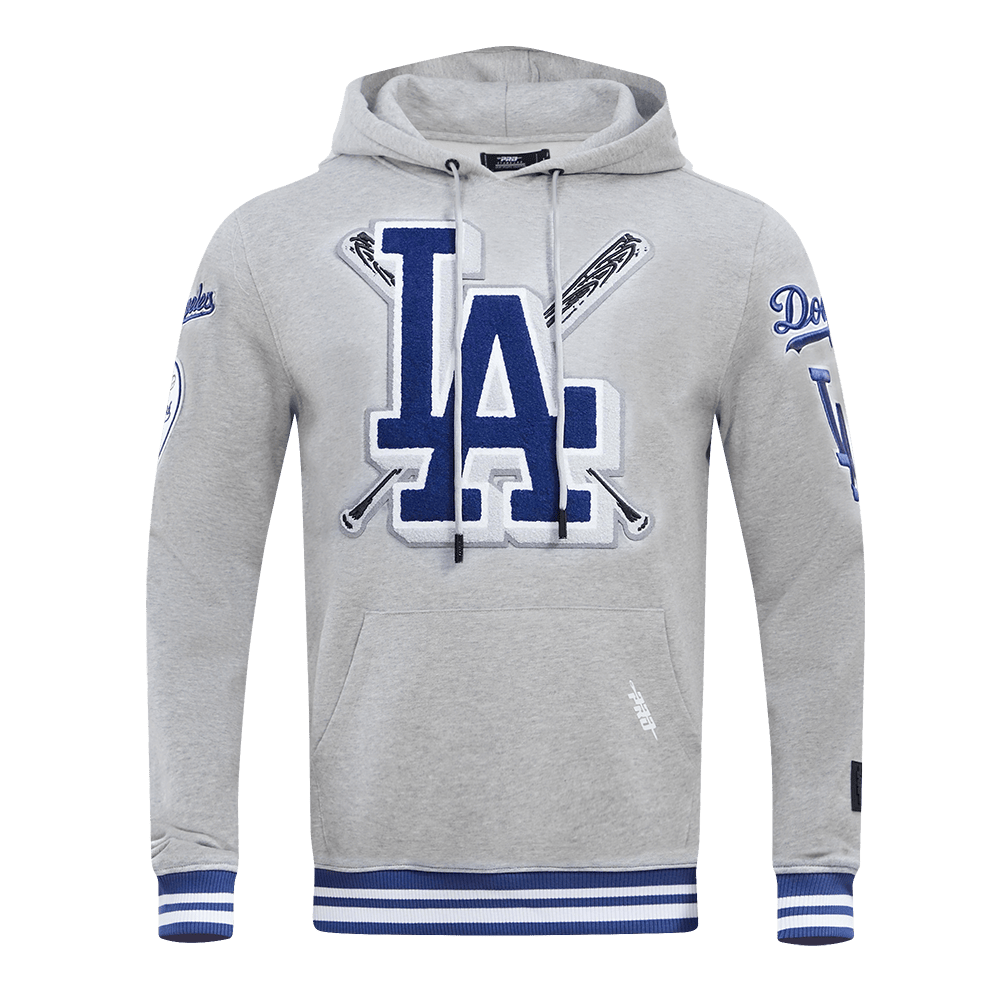 MLB LOS ANGELES DODGERS MASHUP SUDADERA CON CAPUCHA Y CANALETAS PARA HOMBRE (GRIS MELANGE/AZUL DODGER)