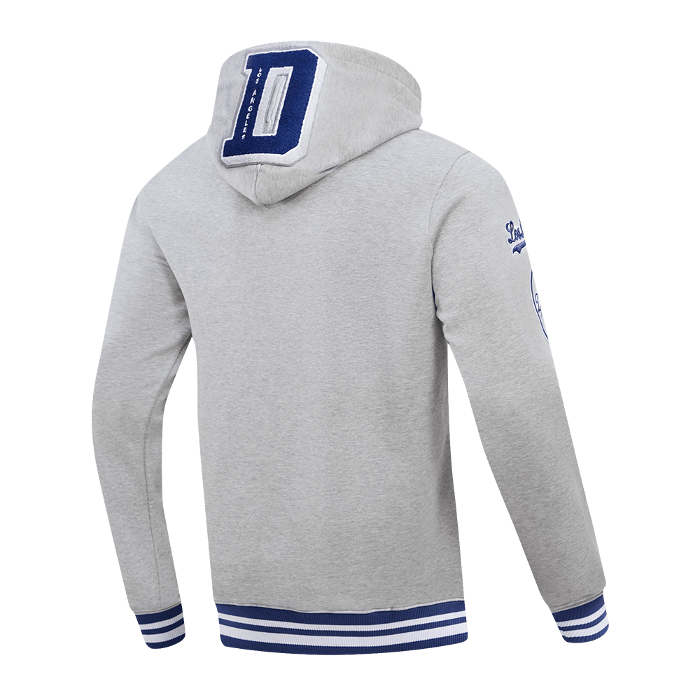 MLB LOS ANGELES DODGERS MASHUP SUDADERA CON CAPUCHA Y CANALETAS PARA HOMBRE (GRIS MELANGE/AZUL DODGER)