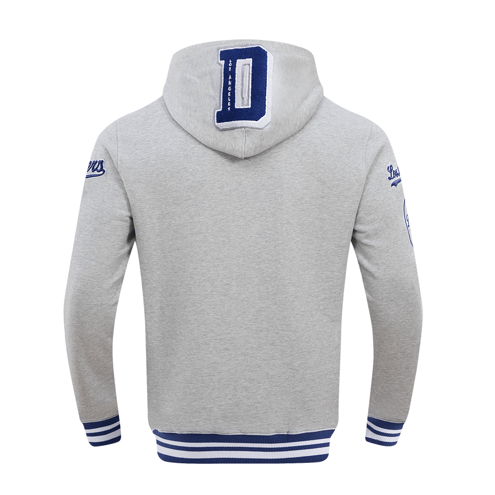 MLB LOS ANGELES DODGERS MASHUP SUDADERA CON CAPUCHA Y CANALETAS PARA HOMBRE (GRIS MELANGE/AZUL DODGER)