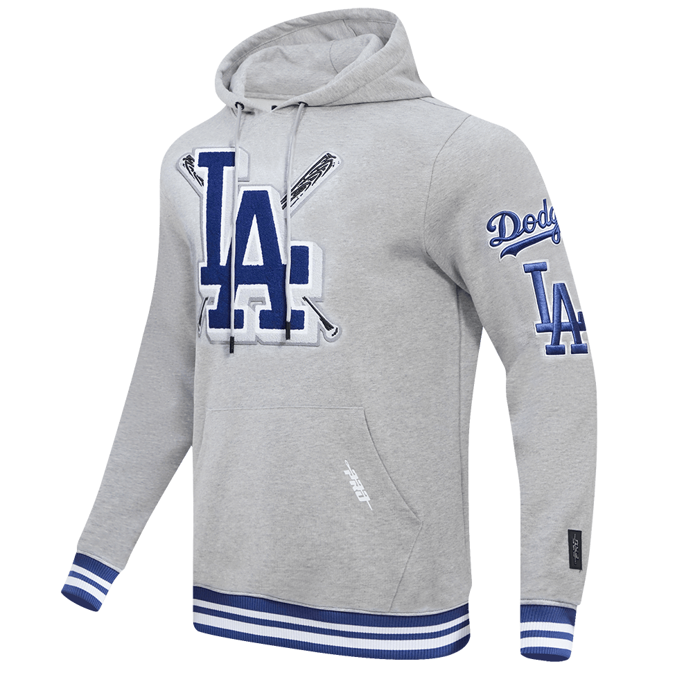 MLB LOS ANGELES DODGERS MASHUP SUDADERA CON CAPUCHA Y CANALETAS PARA HOMBRE (GRIS MELANGE/AZUL DODGER)