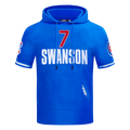 MLB CHICAGO CUBS DANSBY SWANSON #7 CLASSIC MEN'S SHORT SLEEVE PULLOVER HOODIE (ROYAL BLUE)