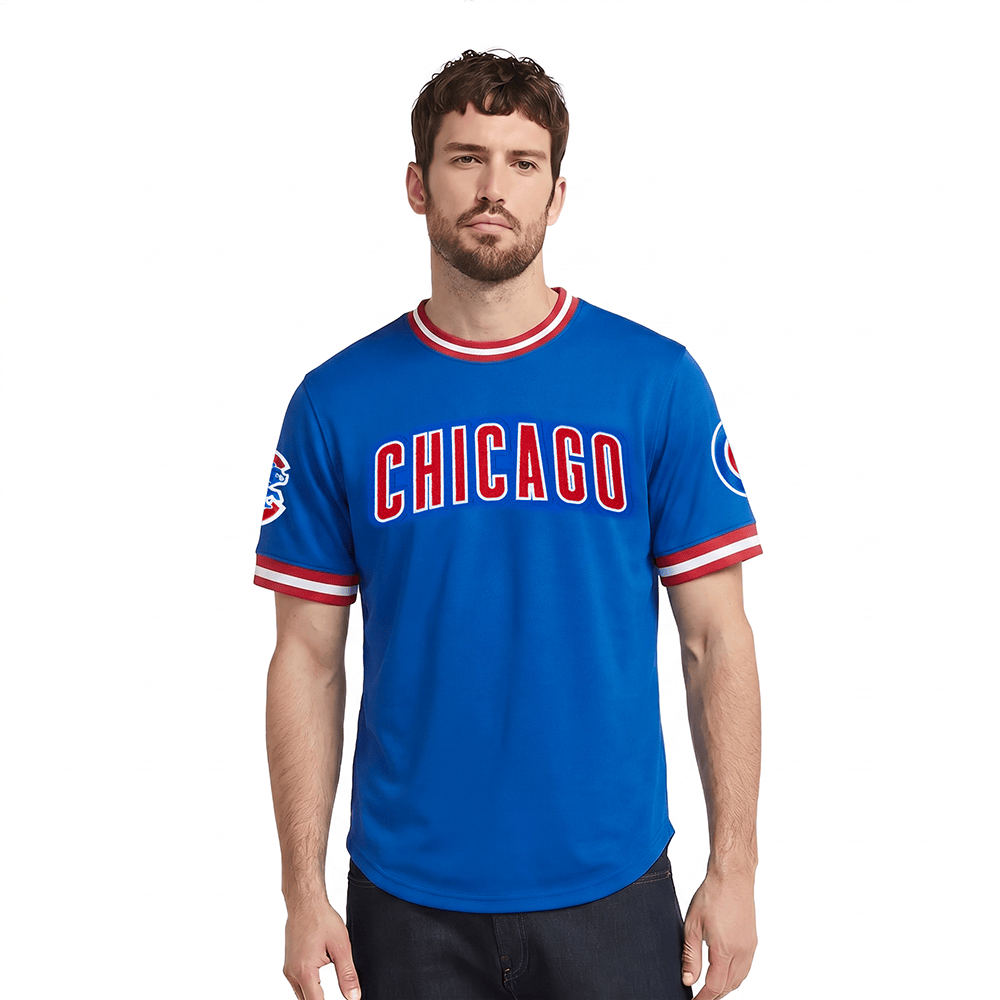 CAMISETA MLB CHICAGO CUBS CLÁSICA DE CHENILLA PARA HOMBRE M/M (AZUL REAL/ROJO)