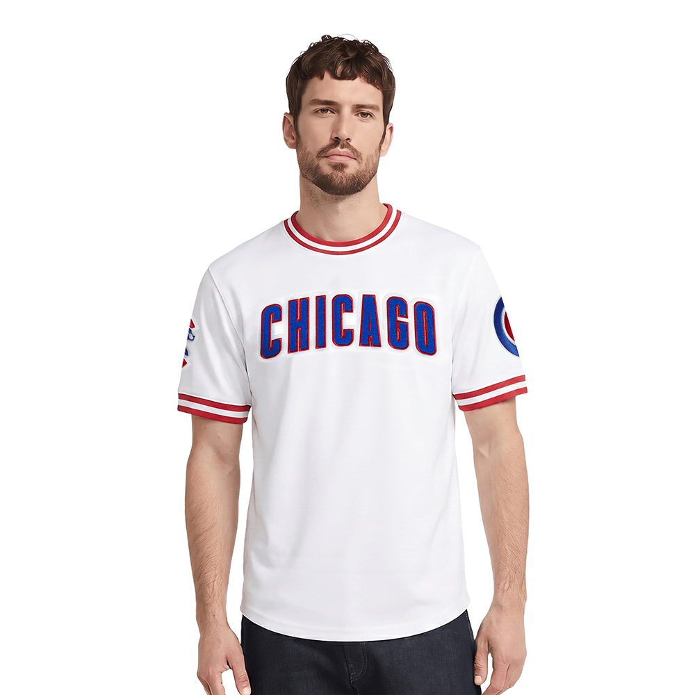 CAMISETA MLB CHICAGO CUBS CLÁSICA DE CHENILLA PARA HOMBRE M/C (BLANCO/ROJO)