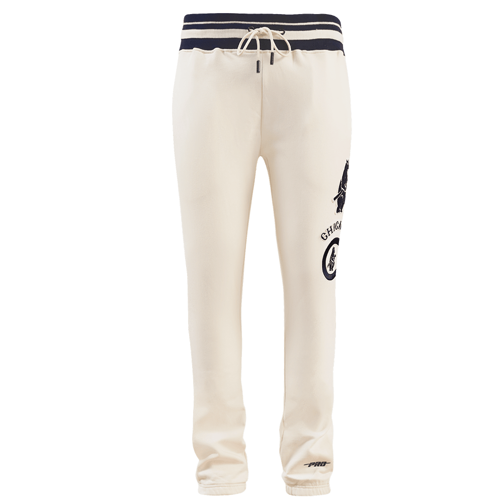 PANTALÓN DE CHÁNDAL RETRO CLÁSICO MLB CHICAGO CUBS PARA HOMBRE (BLANCO HUESO/ AZUL MARINO OSCURO)
