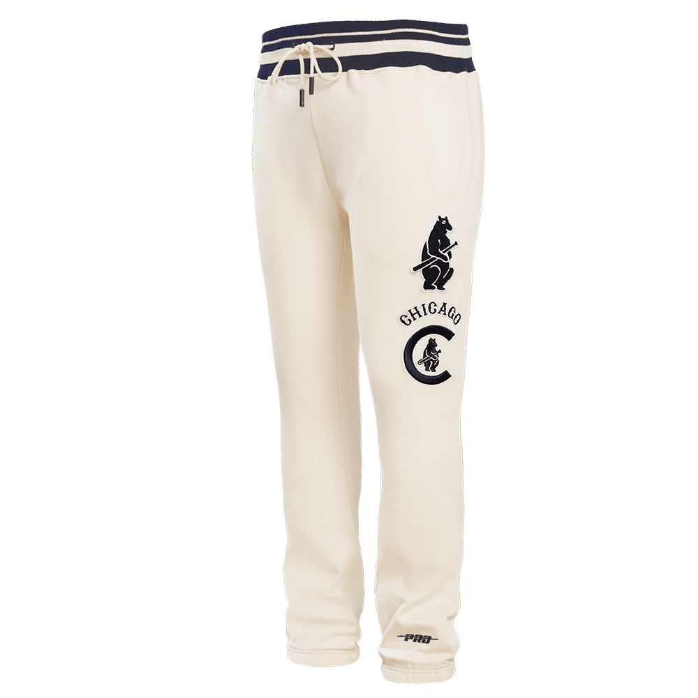PANTALÓN DE CHÁNDAL RETRO CLÁSICO MLB CHICAGO CUBS PARA HOMBRE (BLANCO HUESO/ AZUL MARINO OSCURO)