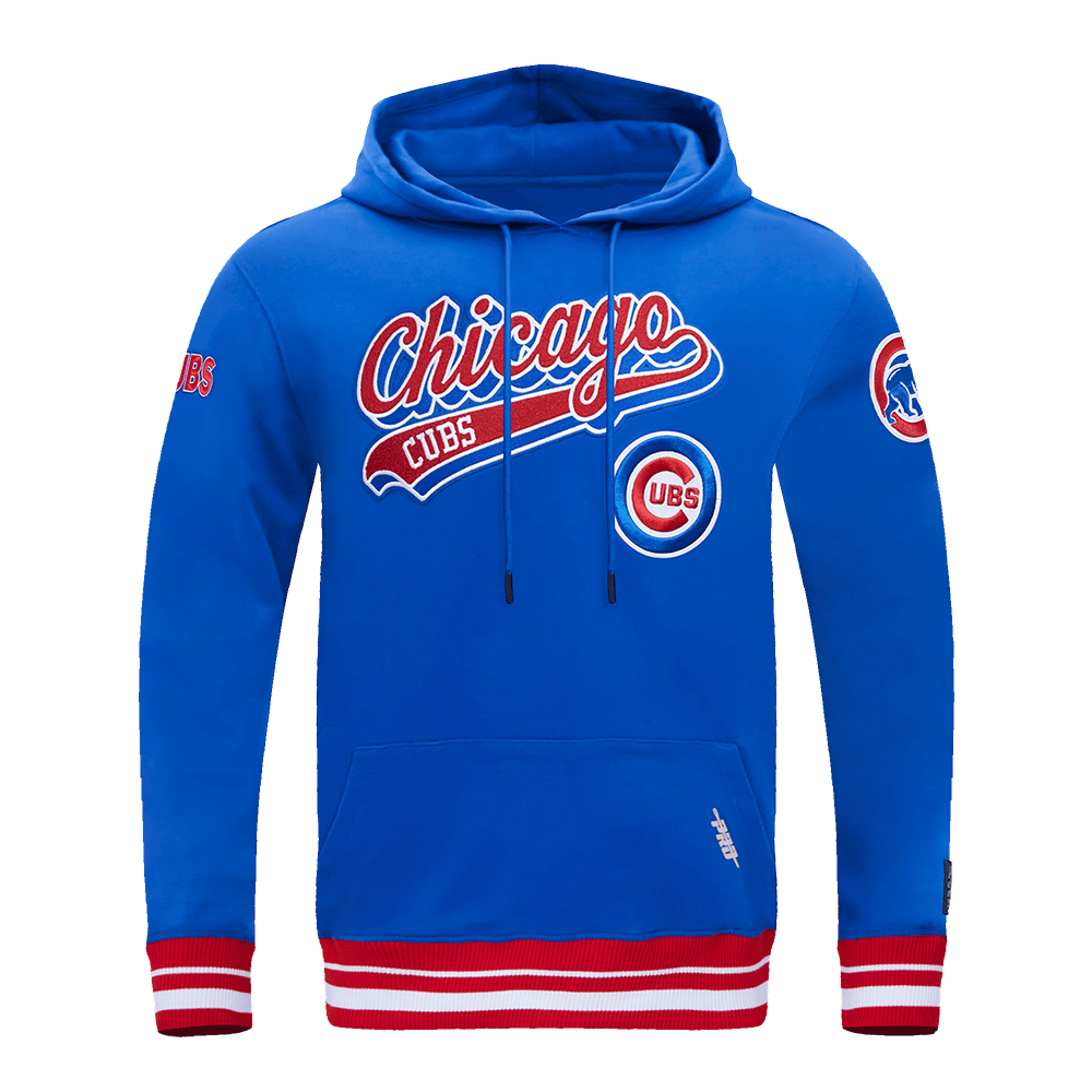 SUDADERA CON CAPUCHA PARA HOMBRE MLB CHICAGO CUBS SCRIPT TAIL (AZUL REAL/ROJO)