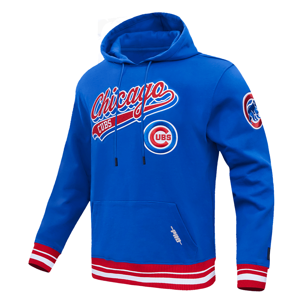 SUDADERA CON CAPUCHA PARA HOMBRE MLB CHICAGO CUBS SCRIPT TAIL (AZUL REAL/ROJO)