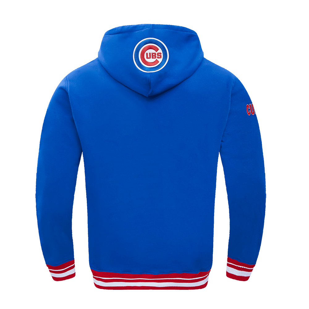 SUDADERA CON CAPUCHA PARA HOMBRE MLB CHICAGO CUBS SCRIPT TAIL (AZUL REAL/ROJO)