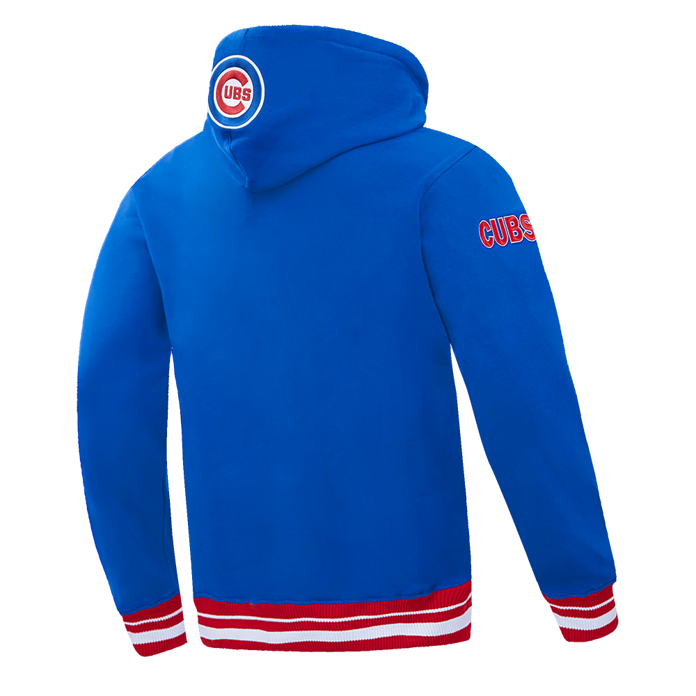 SUDADERA CON CAPUCHA PARA HOMBRE MLB CHICAGO CUBS SCRIPT TAIL (AZUL REAL/ROJO)