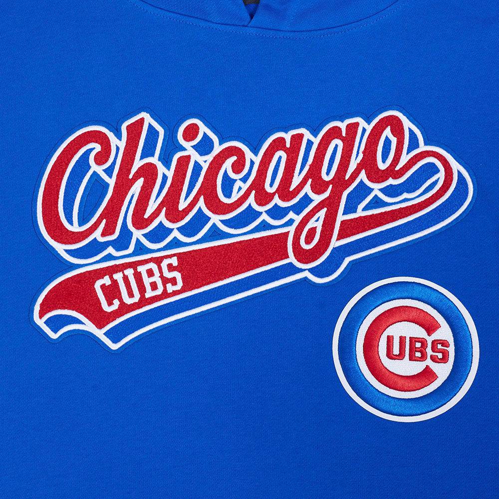SUDADERA CON CAPUCHA PARA HOMBRE MLB CHICAGO CUBS SCRIPT TAIL (AZUL REAL/ROJO)