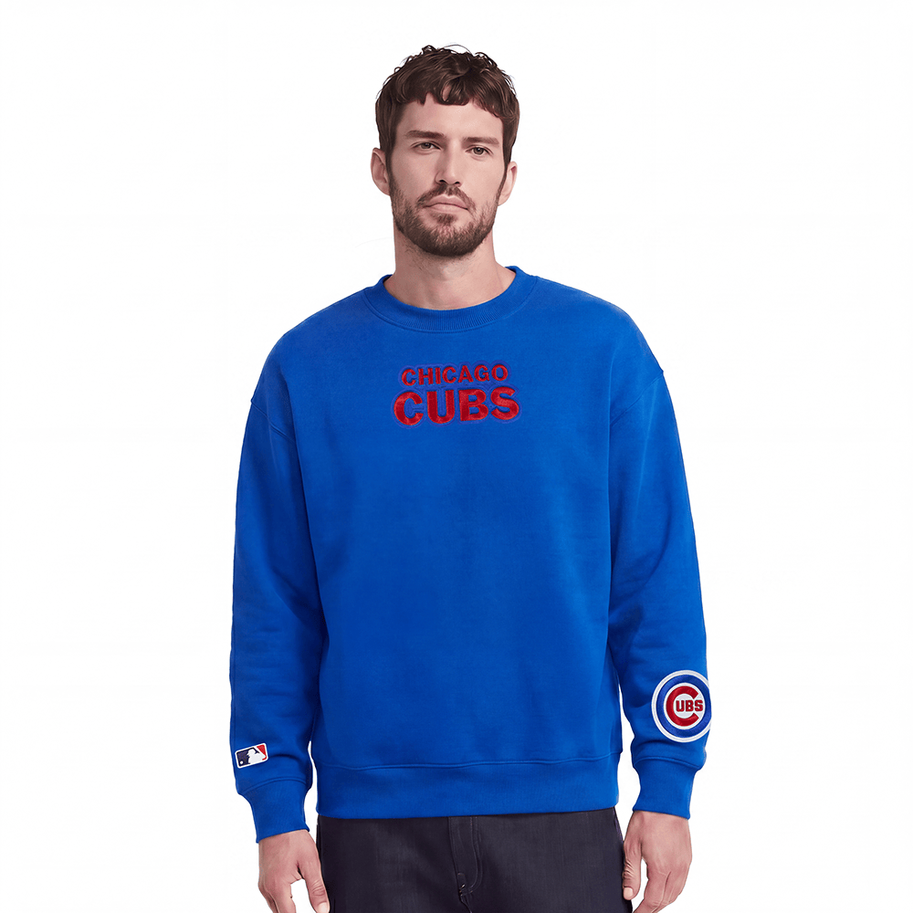MLB CHICAGO CUBS WINGSPAN MEN'S DROP SHOULDER FLEECE CREWNECK (ROYAL BLUE)