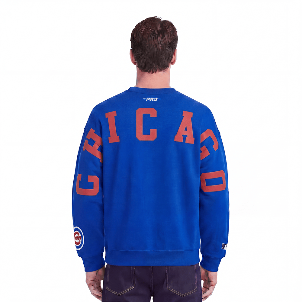 MLB CHICAGO CUBS WINGSPAN MEN'S DROP SHOULDER FLEECE CREWNECK (ROYAL BLUE)