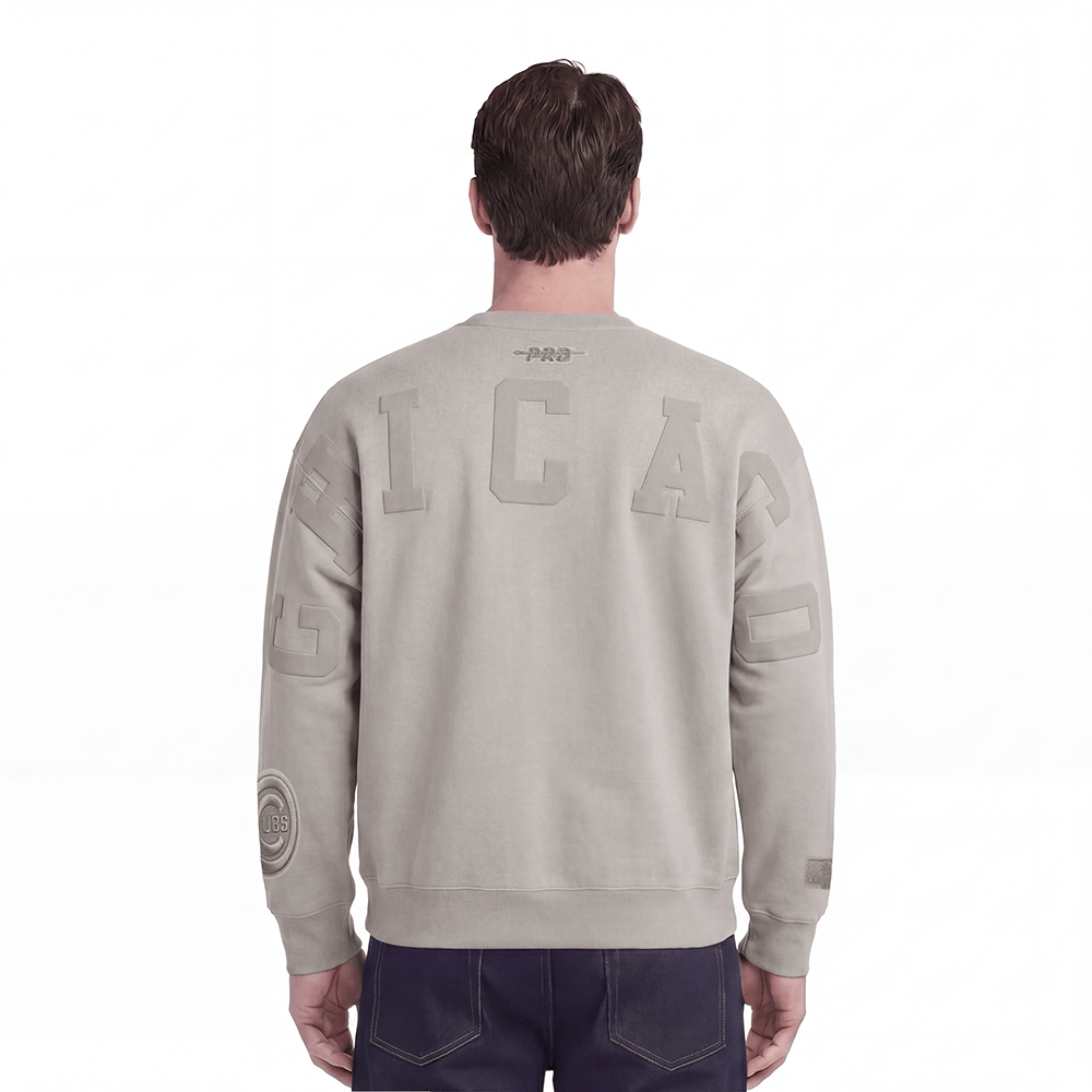 MLB CHICAGO CUBS WINGSPAN MEN'S DROP SHOULDER FLEECE CREWNECK (TAUPE)