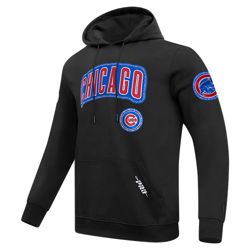 MLB CHICAGO CUBS SUDADERA CON CAPUCHA DE PUNTO GRUESO PARA HOMBRE CON COSTURAS PERSONALIZADAS (NEGRA)