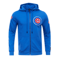 MLB CHICAGO CUBS SUDADERA CLÁSICA DE CHENILLA PARA HOMBRE CON CAPUCHA Y CREMALLERA COMPLETA (AZUL REAL)