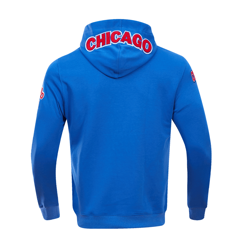 MLB CHICAGO CUBS SUDADERA CLÁSICA DE CHENILLA PARA HOMBRE CON CAPUCHA Y CREMALLERA COMPLETA (AZUL REAL)