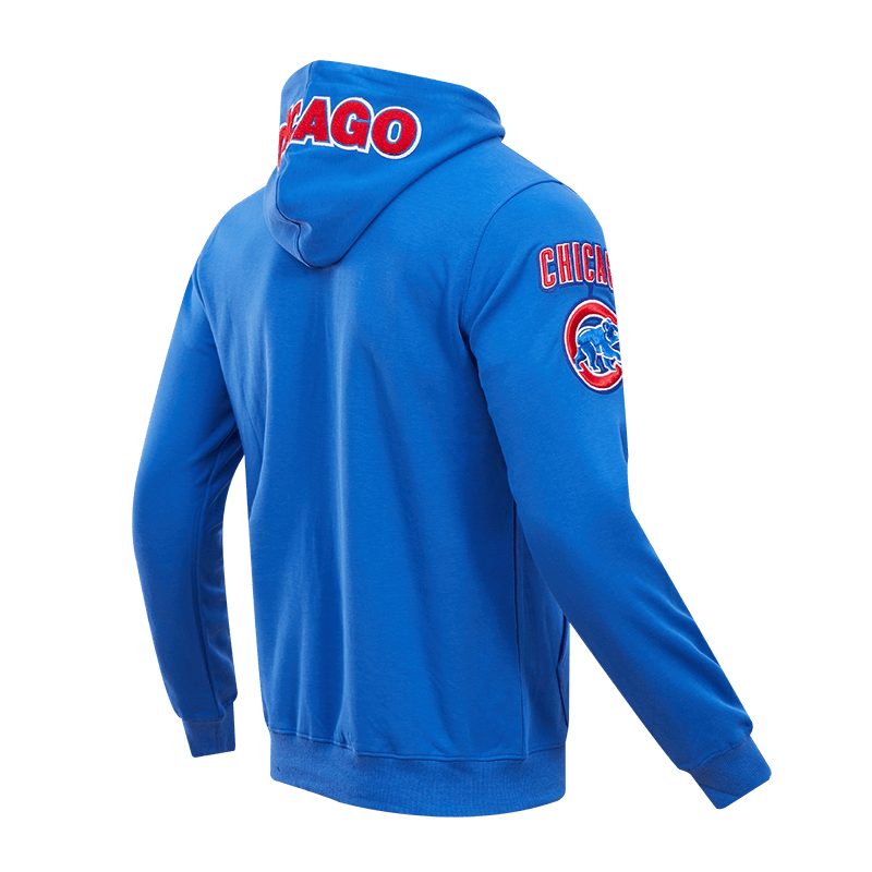 MLB CHICAGO CUBS SUDADERA CLÁSICA DE CHENILLA PARA HOMBRE CON CAPUCHA Y CREMALLERA COMPLETA (AZUL REAL)