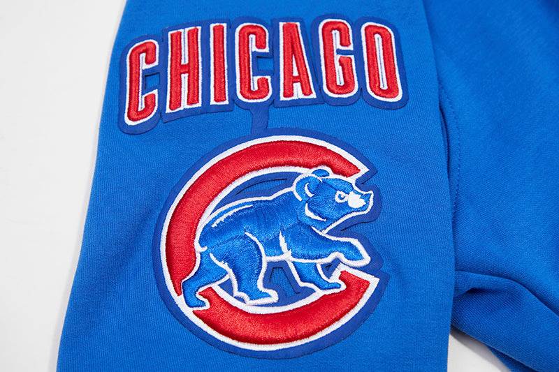 MLB CHICAGO CUBS SUDADERA CLÁSICA DE CHENILLA PARA HOMBRE CON CAPUCHA Y CREMALLERA COMPLETA (AZUL REAL)