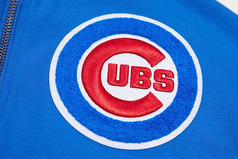MLB CHICAGO CUBS SUDADERA CLÁSICA DE CHENILLA PARA HOMBRE CON CAPUCHA Y CREMALLERA COMPLETA (AZUL REAL)