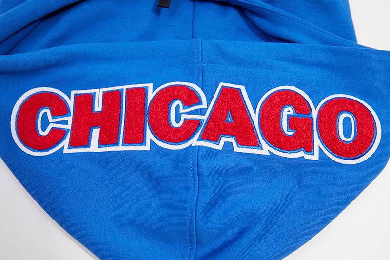 MLB CHICAGO CUBS SUDADERA CLÁSICA DE CHENILLA PARA HOMBRE CON CAPUCHA Y CREMALLERA COMPLETA (AZUL REAL)