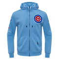 MLB CHICAGO CUBS SUDADERA CON CAPUCHA PARA HOMBRE CON CREMALLERA COMPLETA DE CHENILLA CLÁSICA (AZUL UNIVERSITARIO)