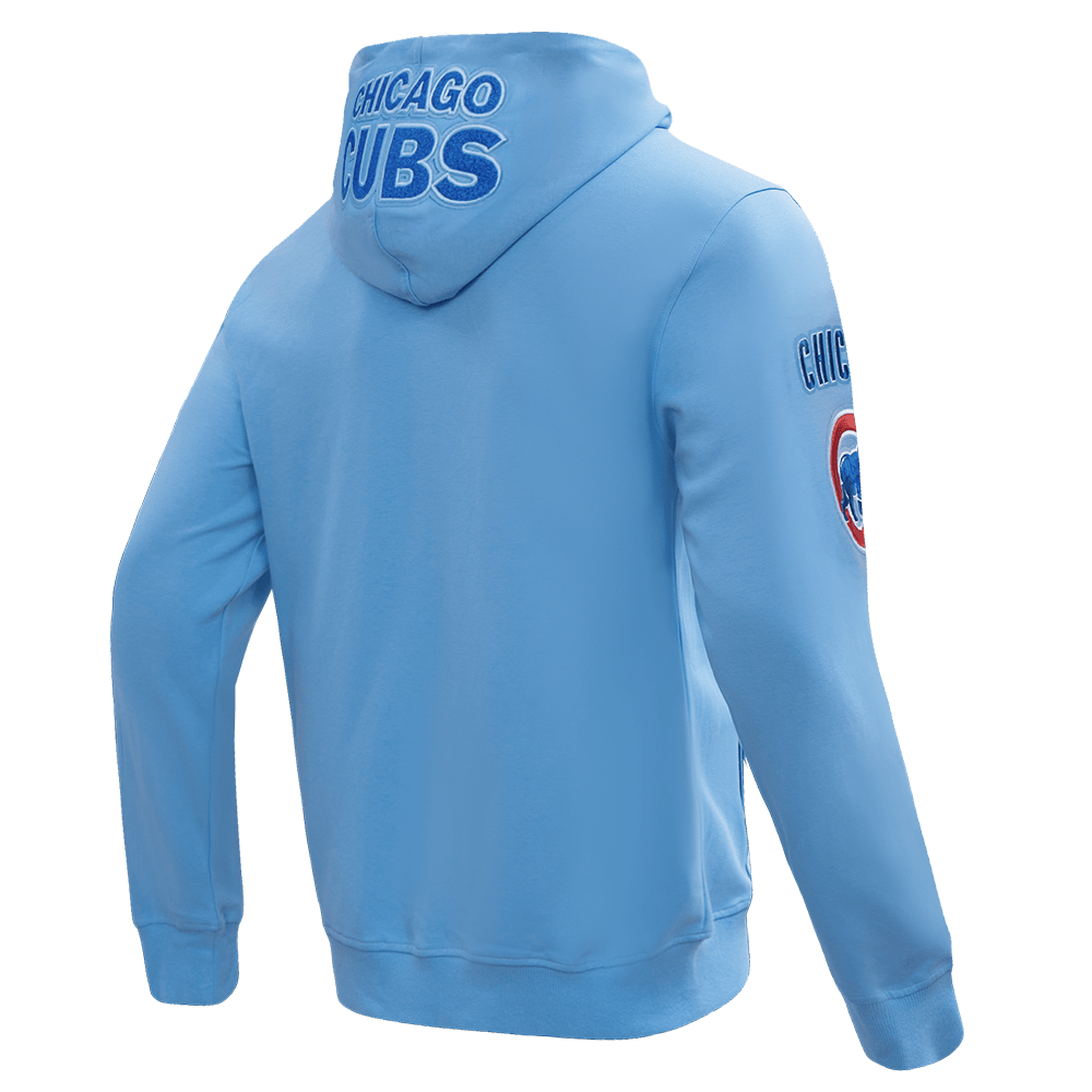 MLB CHICAGO CUBS SUDADERA CON CAPUCHA PARA HOMBRE CON CREMALLERA COMPLETA DE CHENILLA CLÁSICA (AZUL UNIVERSITARIO)