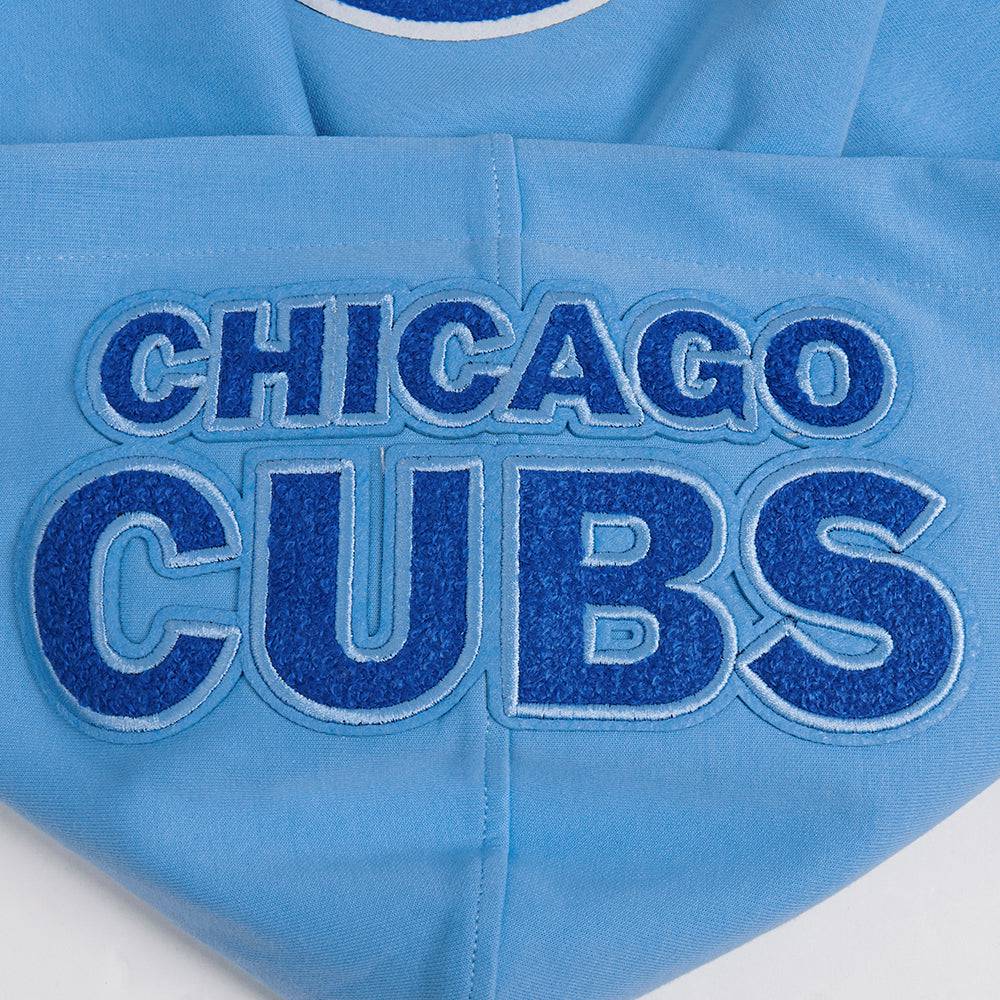 MLB CHICAGO CUBS SUDADERA CON CAPUCHA PARA HOMBRE CON CREMALLERA COMPLETA DE CHENILLA CLÁSICA (AZUL UNIVERSITARIO)