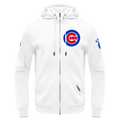 MLB CHICAGO CUBS SUDADERA CON CAPUCHA PARA HOMBRE CON CREMALLERA COMPLETA DE CHENILLA CLÁSICA (BLANCA)