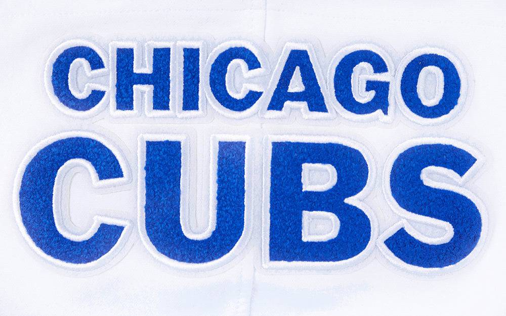 MLB CHICAGO CUBS SUDADERA CON CAPUCHA PARA HOMBRE CON CREMALLERA COMPLETA DE CHENILLA CLÁSICA (BLANCA)