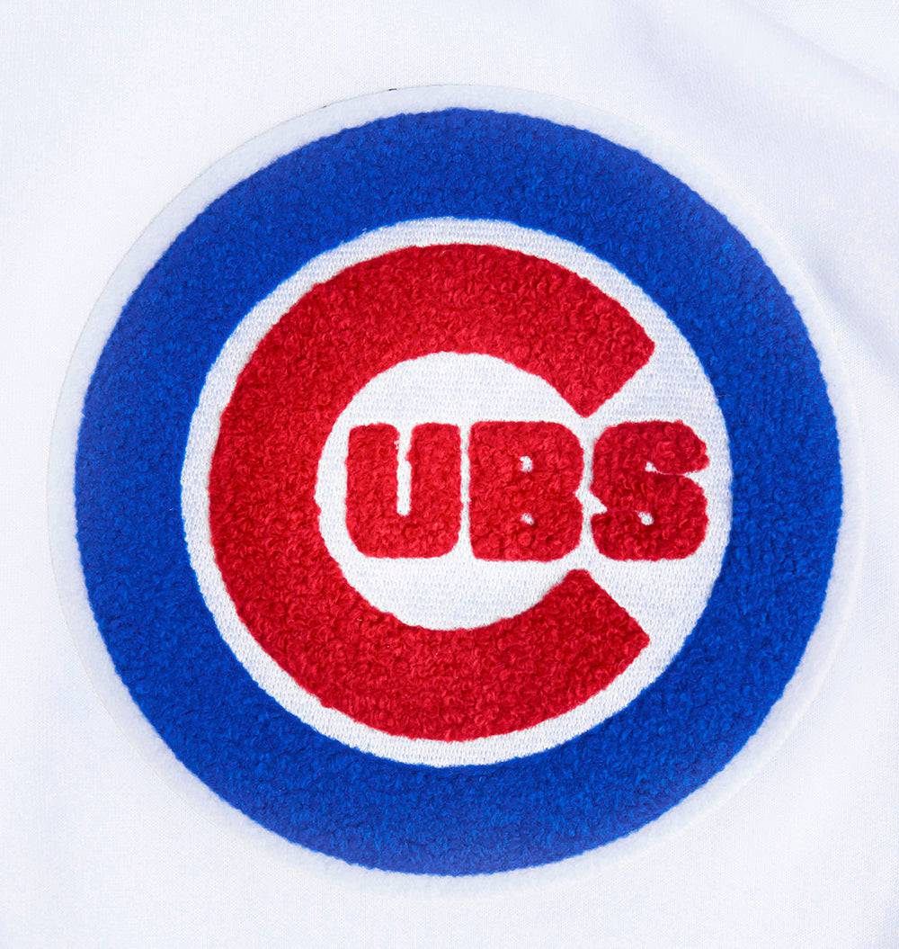 MLB CHICAGO CUBS SUDADERA CON CAPUCHA PARA HOMBRE CON CREMALLERA COMPLETA DE CHENILLA CLÁSICA (BLANCA)