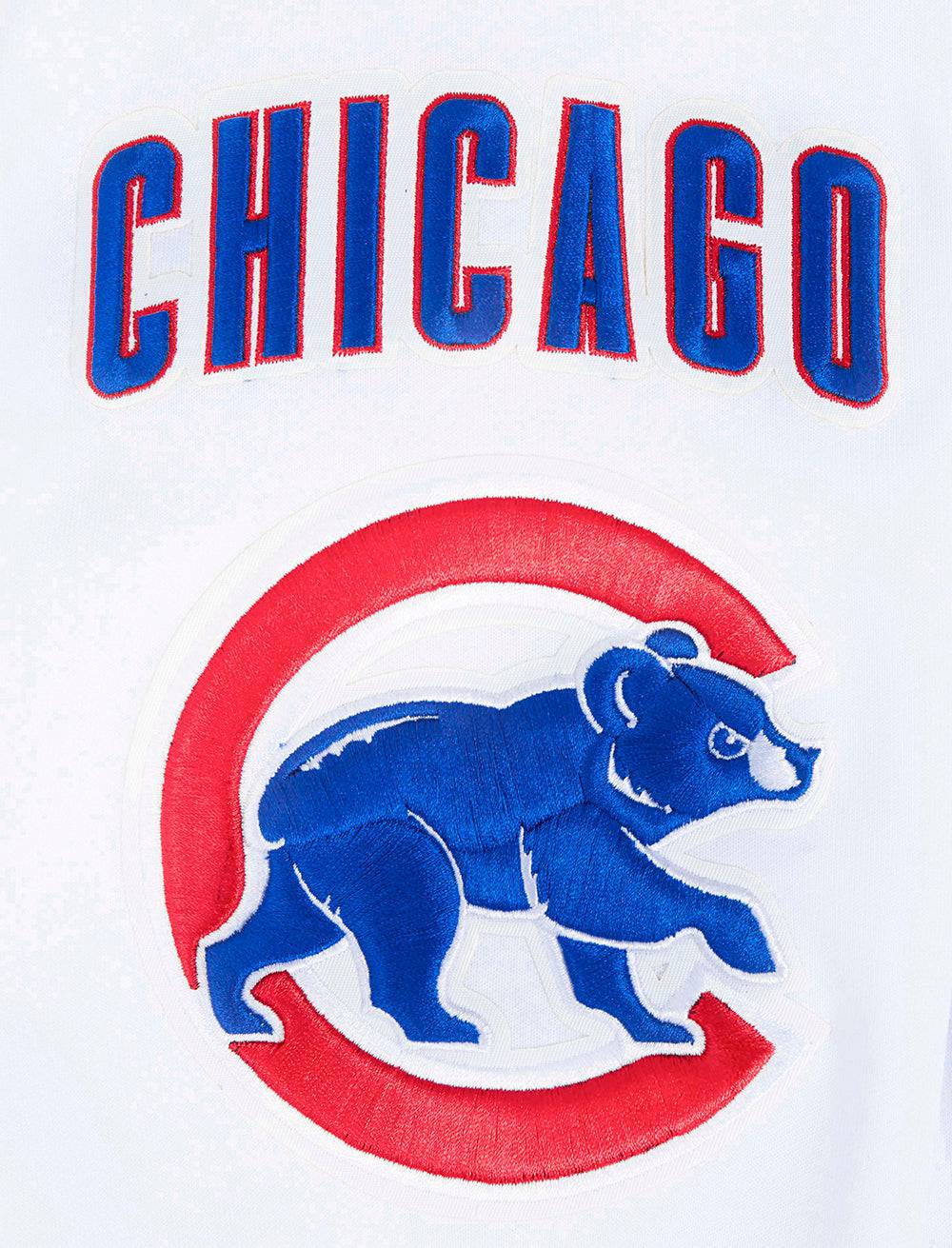 MLB CHICAGO CUBS SUDADERA CON CAPUCHA PARA HOMBRE CON CREMALLERA COMPLETA DE CHENILLA CLÁSICA (BLANCA)