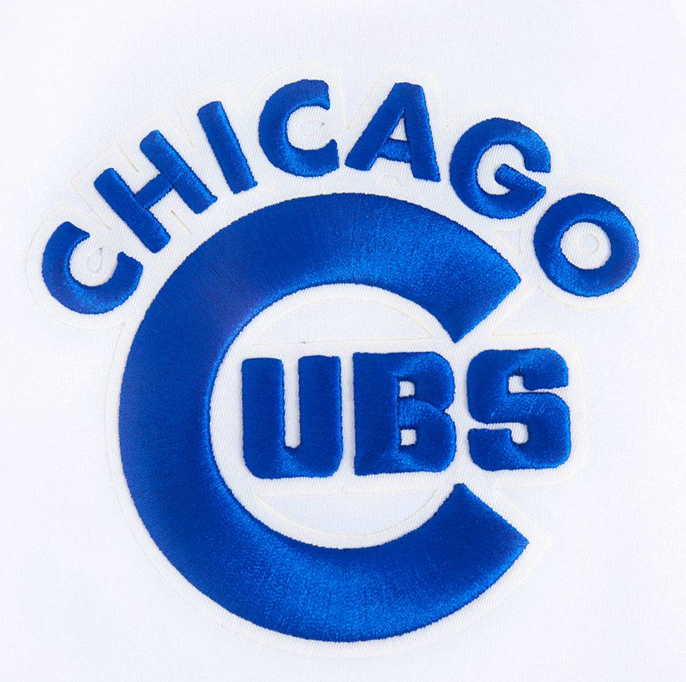 MLB CHICAGO CUBS SUDADERA CON CAPUCHA PARA HOMBRE CON CREMALLERA COMPLETA DE CHENILLA CLÁSICA (BLANCA)