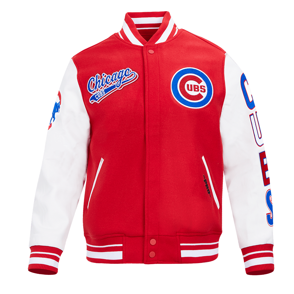 CORTAVIENTOS DE LANA CON CANALETAS Y LETRERO CURVO MLB CHICAGO CUBS PARA HOMBRE (ROJO/BLANCO)
