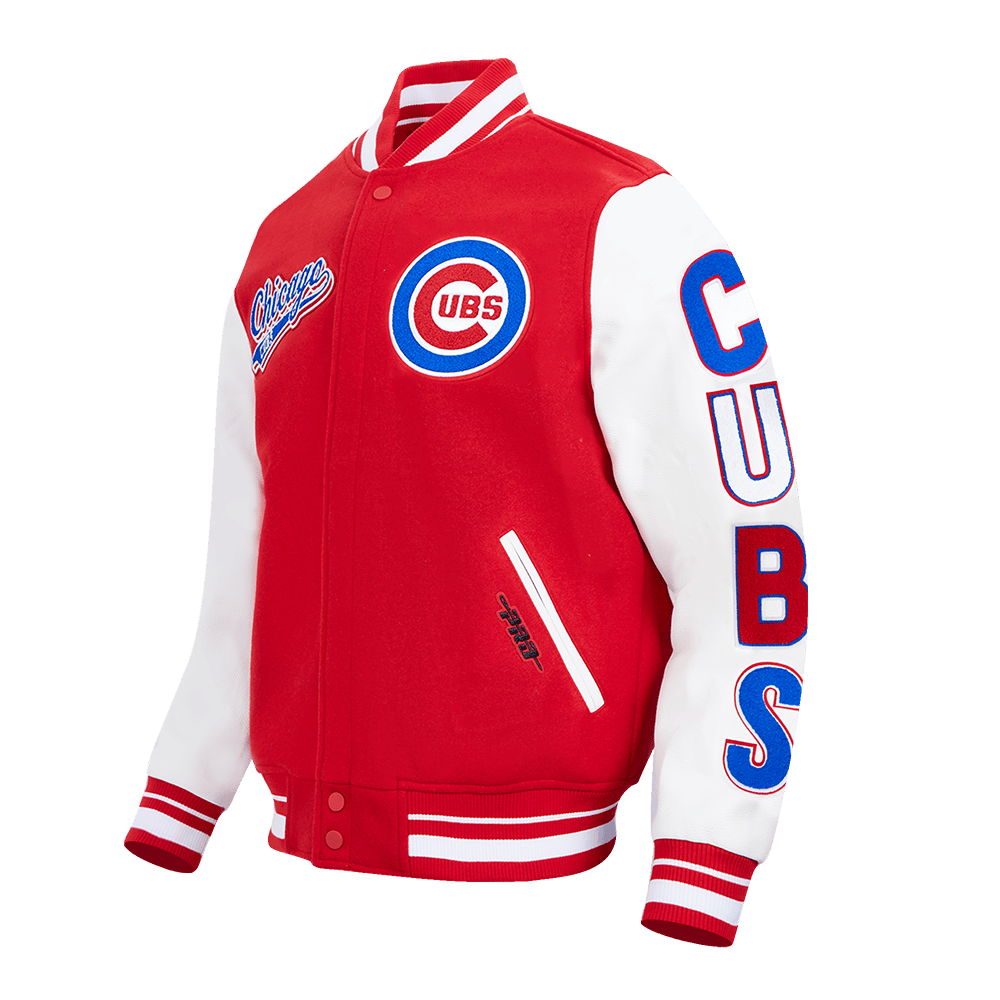 CORTAVIENTOS DE LANA CON CANALETAS Y LETRERO CURVO MLB CHICAGO CUBS PARA HOMBRE (ROJO/BLANCO)