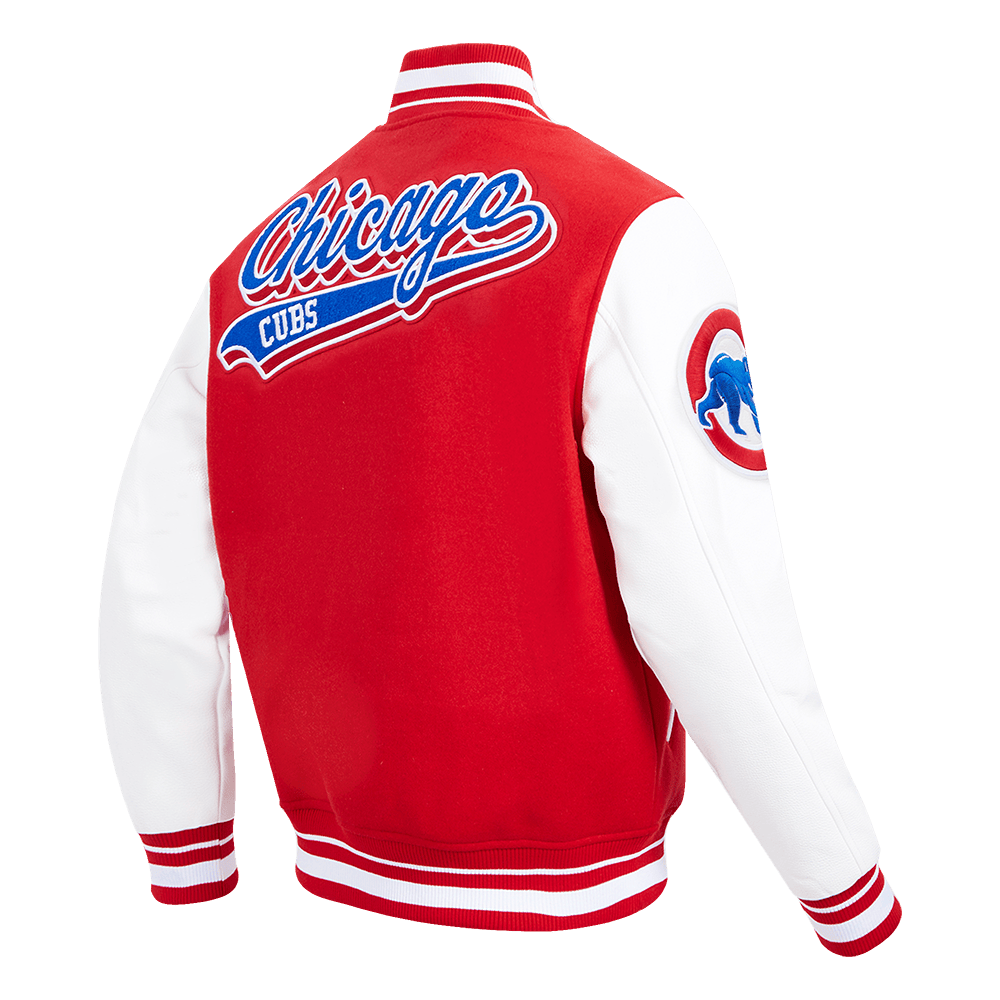 CORTAVIENTOS DE LANA CON CANALETAS Y LETRERO CURVO MLB CHICAGO CUBS PARA HOMBRE (ROJO/BLANCO)