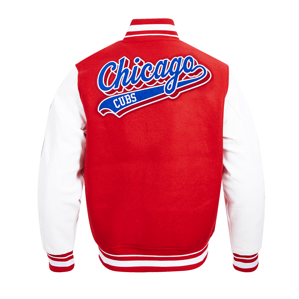CORTAVIENTOS DE LANA CON CANALETAS Y LETRERO CURVO MLB CHICAGO CUBS PARA HOMBRE (ROJO/BLANCO)