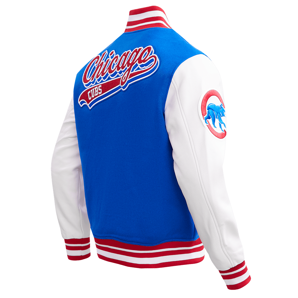 CORTAVIENTOS DE LANA MLB CHICAGO CUBS SCRIPT TAIL PARA HOMBRE (AZUL REAL/ROJO)