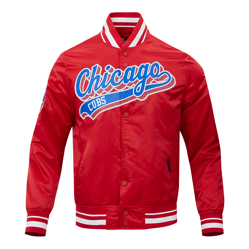 CHAQUETA DE SATÉN PARA HOMBRE MLB CHICAGO CUBS SCRIPT TAIL (ROJA)