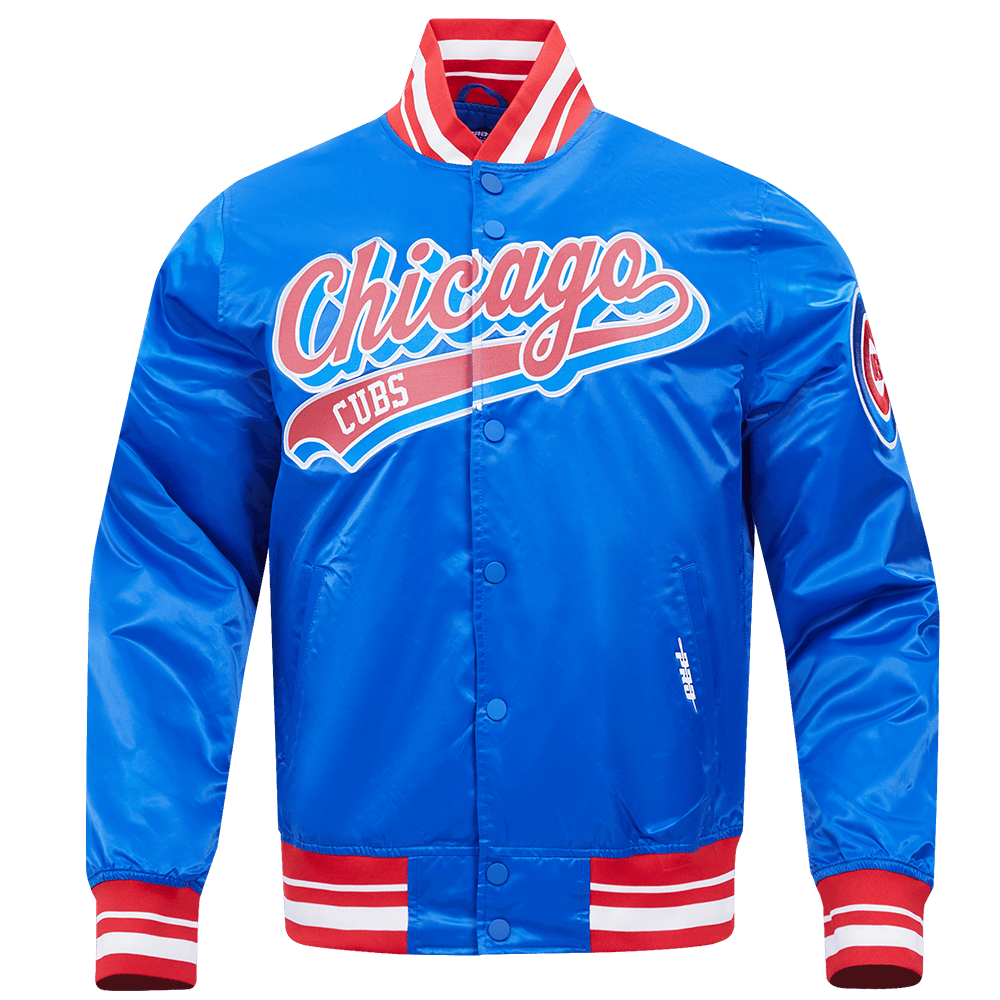 MLB CHICAGO CUBS SCRIPT TAIL MEN'S SATIN JACKET (ROYAL BLUE/RED)