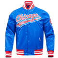MLB CHICAGO CUBS SCRIPT TAIL MEN'S SATIN JACKET (ROYAL BLUE/RED)