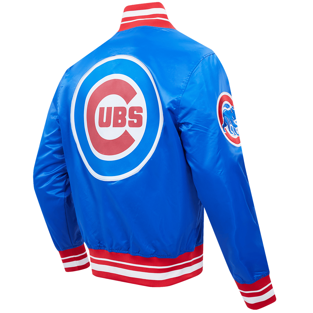 MLB CHICAGO CUBS SCRIPT TAIL MEN'S SATIN JACKET (ROYAL BLUE/RED)