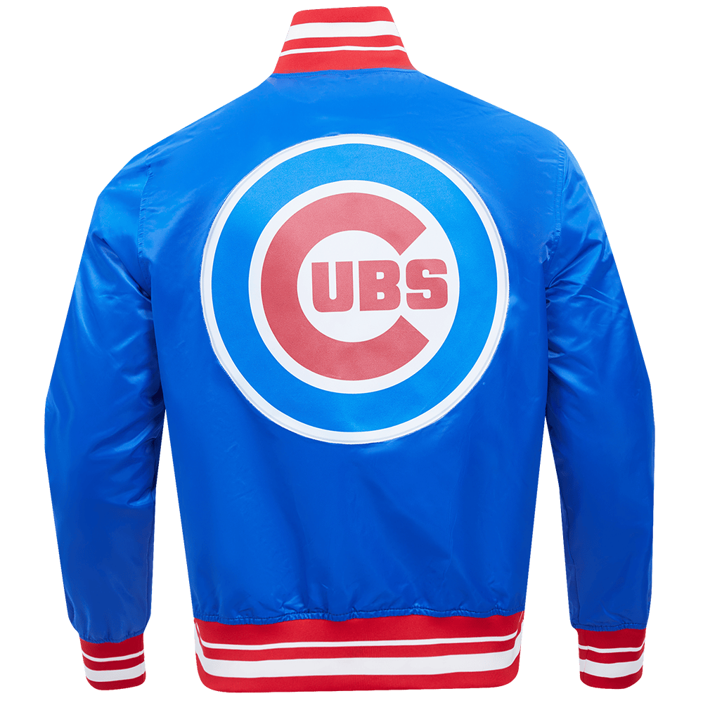 MLB CHICAGO CUBS SCRIPT TAIL MEN'S SATIN JACKET (ROYAL BLUE/RED)