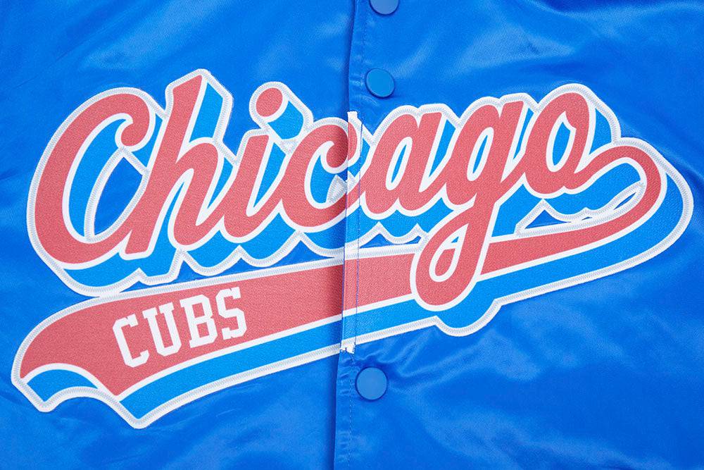 MLB CHICAGO CUBS SCRIPT TAIL MEN'S SATIN JACKET (ROYAL BLUE/RED)