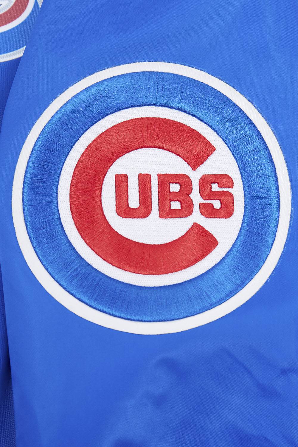 MLB CHICAGO CUBS SCRIPT TAIL MEN'S SATIN JACKET (ROYAL BLUE/RED)