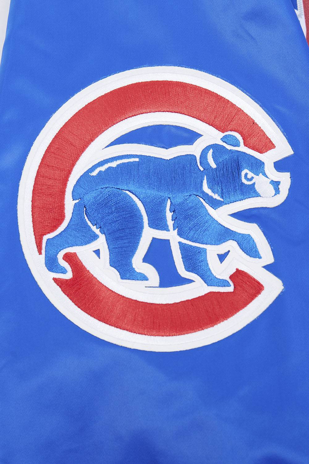 MLB CHICAGO CUBS SCRIPT TAIL MEN'S SATIN JACKET (ROYAL BLUE/RED)