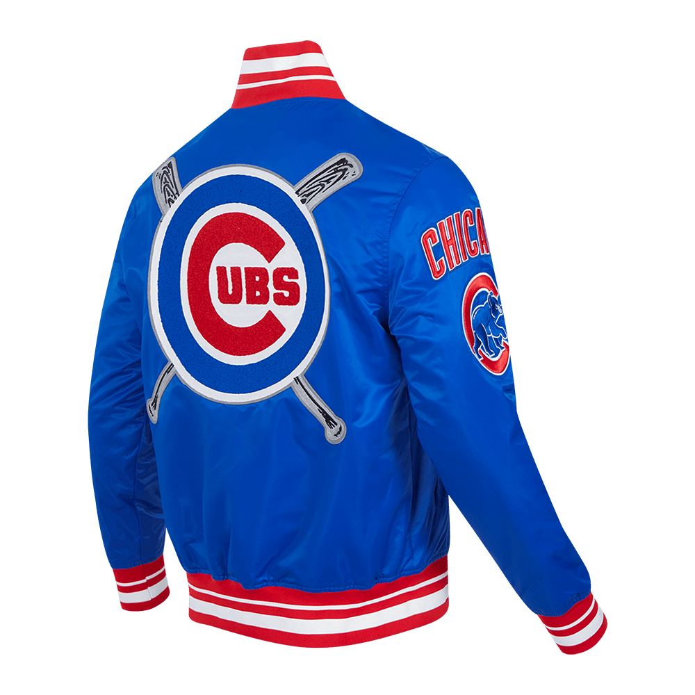 CHAQUETA DE SATÉN ACANALADA MASHUP PARA HOMBRE MLB CHICAGO CUBS (AZUL REAL/ROJO)