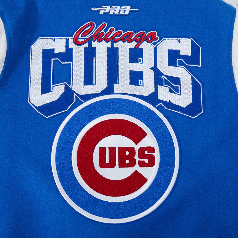 MLB CHICAGO CUBS TEAM BADGE MEN'S RIB WOOL VARSITY JACKET (ROYAL BLUE/RED)