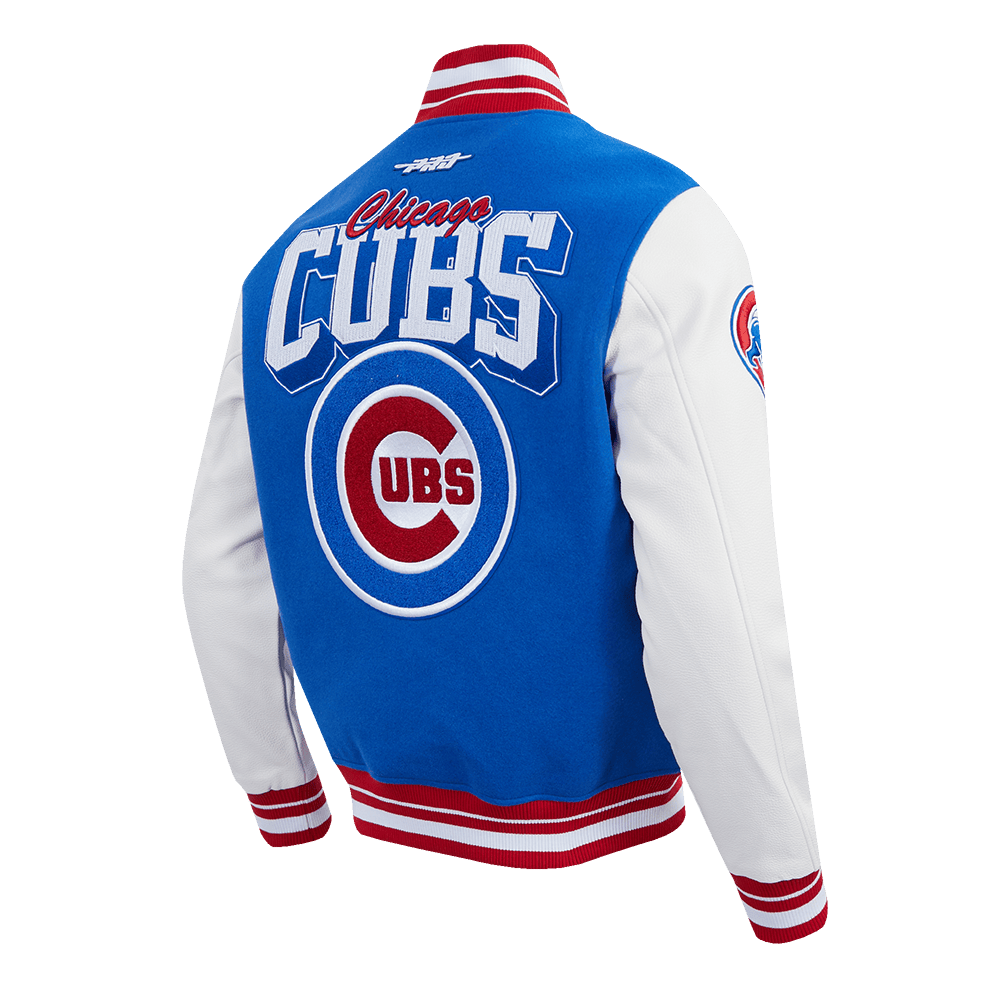 MLB CHICAGO CUBS TEAM BADGE MEN'S RIB WOOL VARSITY JACKET (ROYAL BLUE/RED)