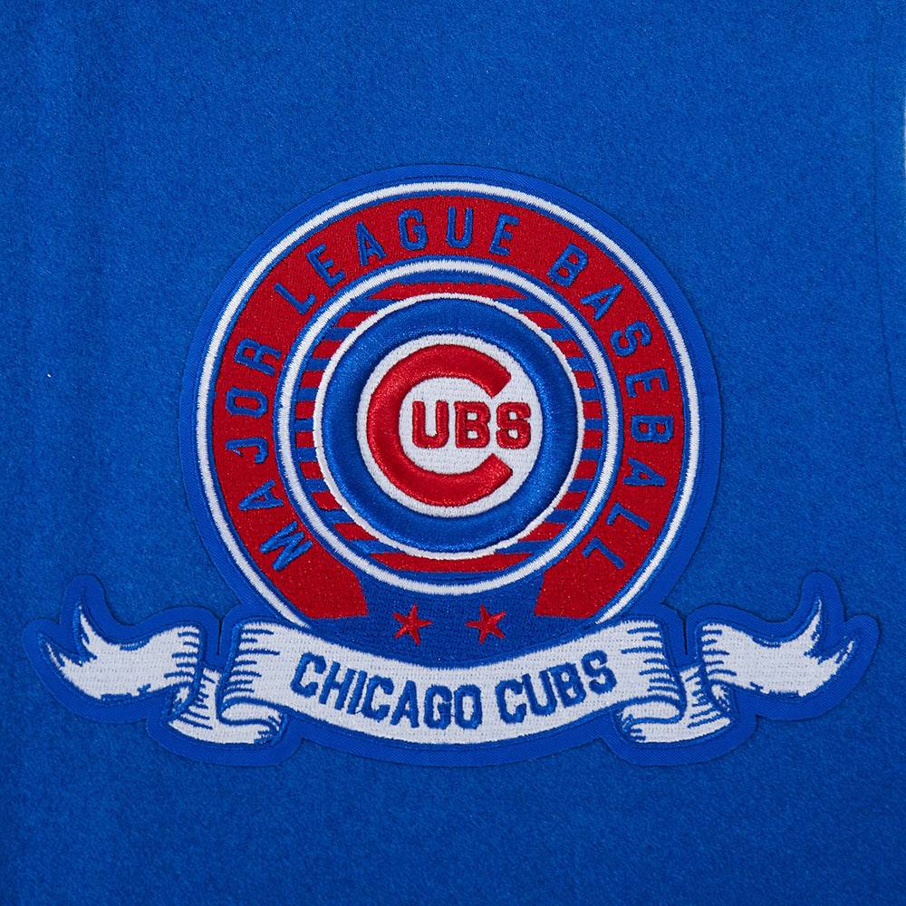 MLB CHICAGO CUBS TEAM BADGE MEN'S RIB WOOL VARSITY JACKET (ROYAL BLUE/RED)